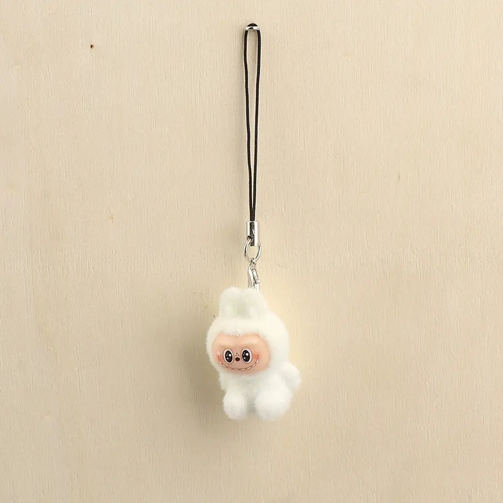 Purple plush keychain charm stylized display