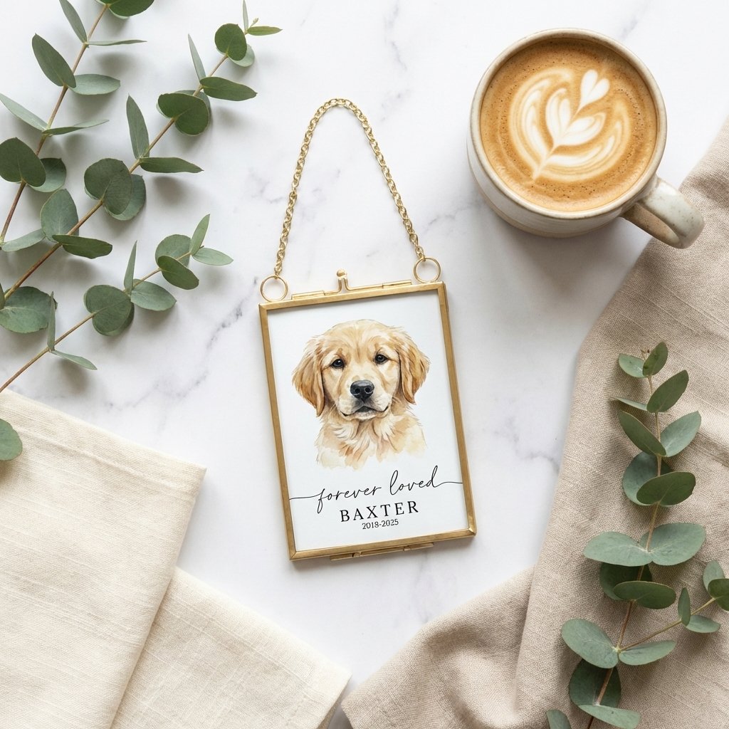 Custom Pet Memorial Ornament - Gold Frame Photo Keepsake