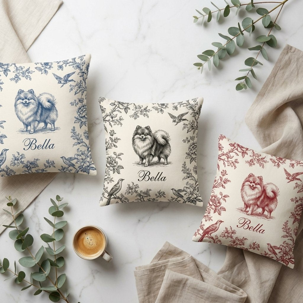 Personalized Dog Toile De Jouy Chinoiserie Pillow