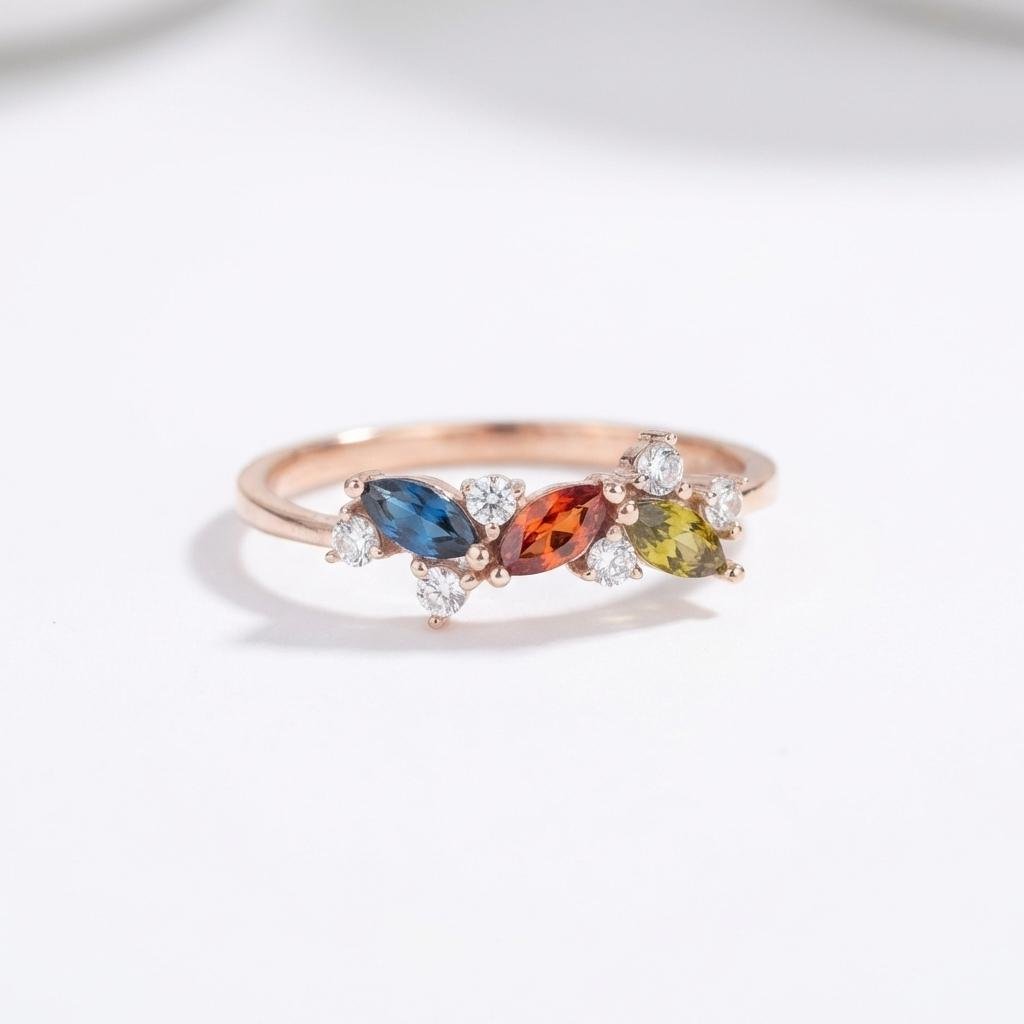 Personalized Marquise Birthstone Family Ring for Mom