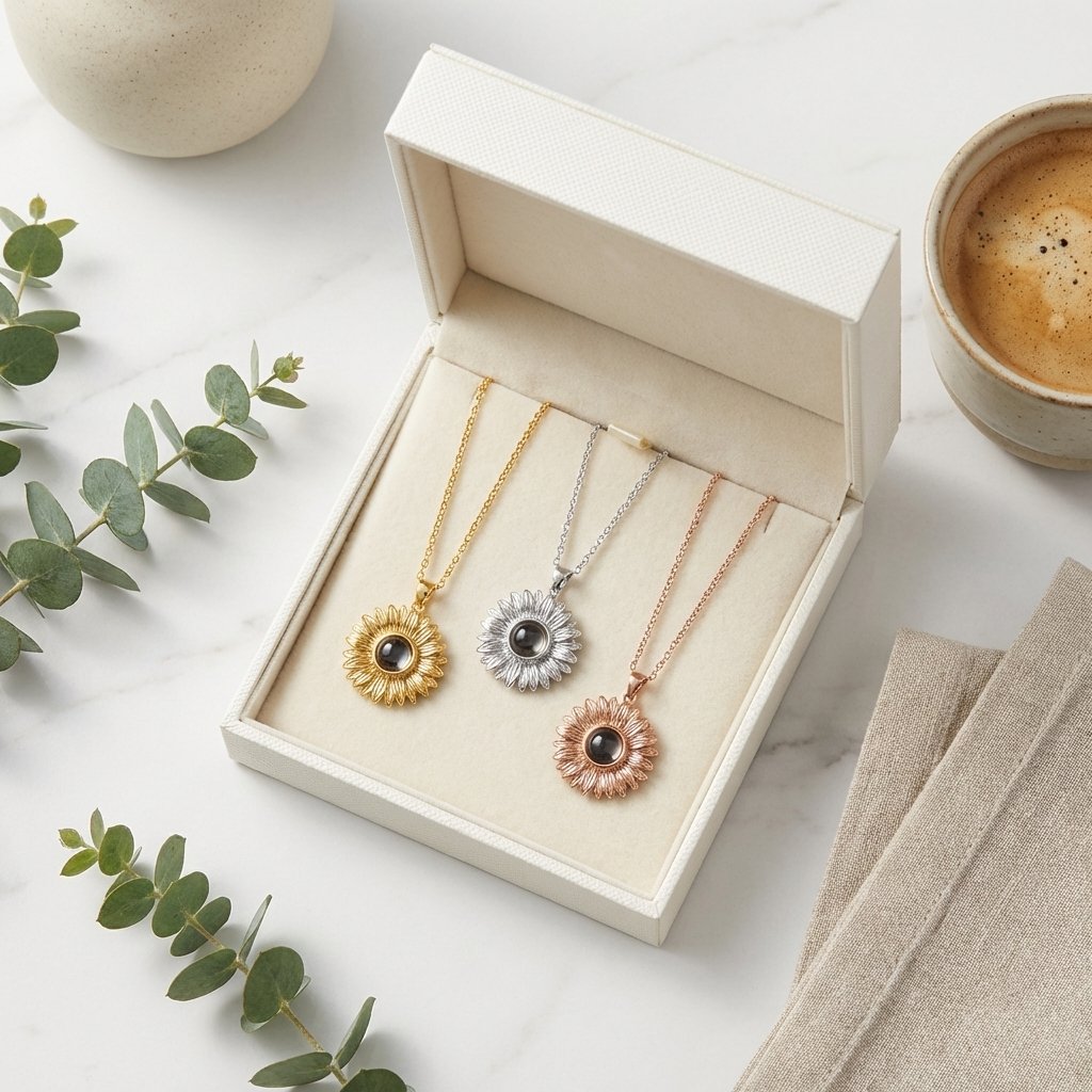 Personalized Sunflower Photo Projection Necklace