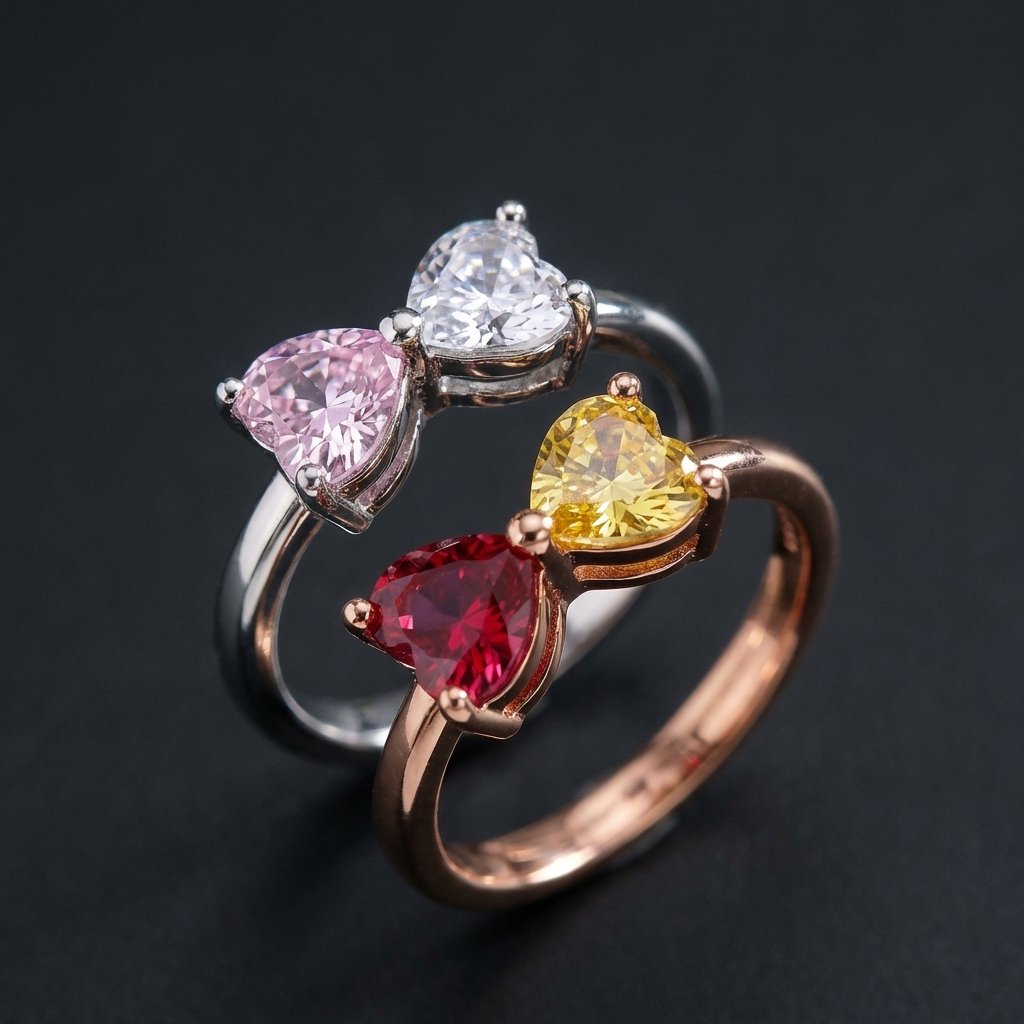 Personalized Double Heart Birthstone Ring | iMade4U Jewelry