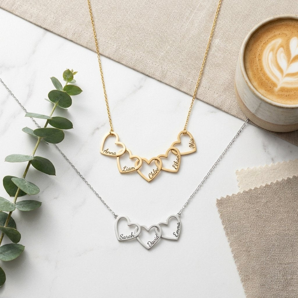 Personalized Family Heart Name Necklace - Dainty Gold Jewelry