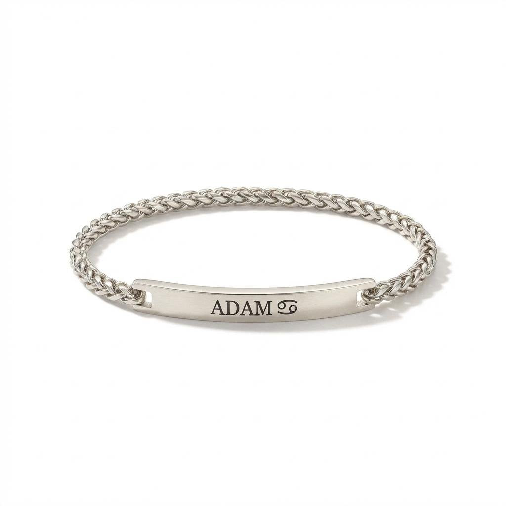 Personalized Men's Silver Bar Bracelet - Custom Engraved