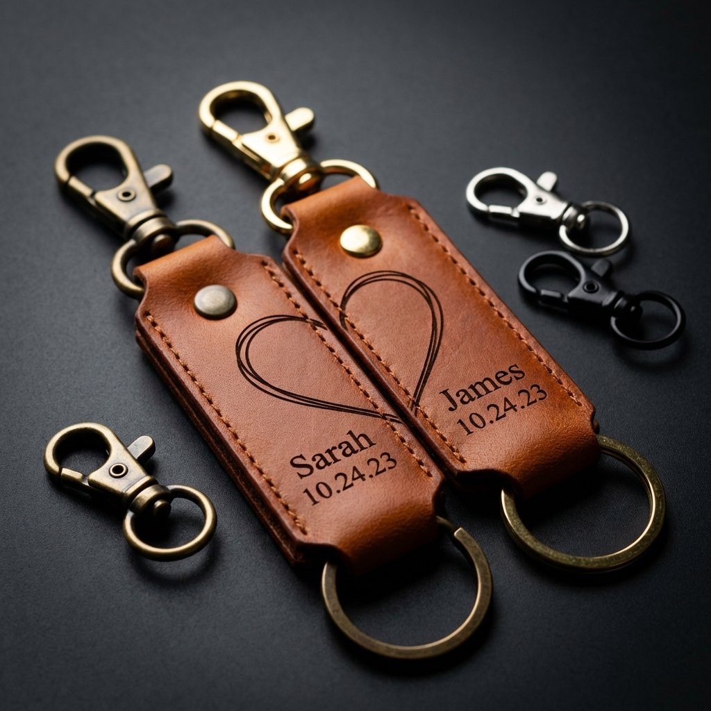 Personalized Leather Couples Keychain Set - 3rd Anniversary