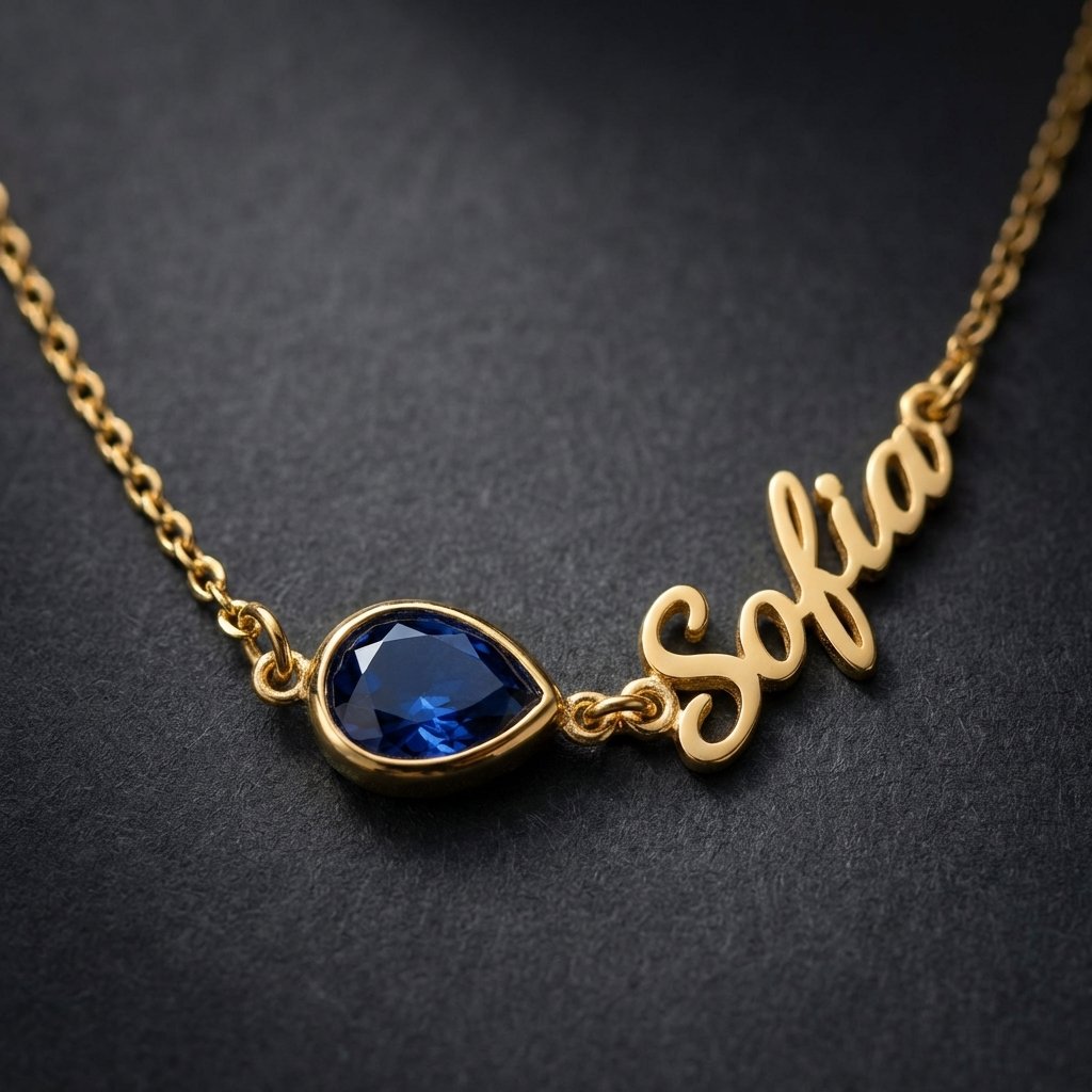 Personalized Side Name Necklace with Birthstone