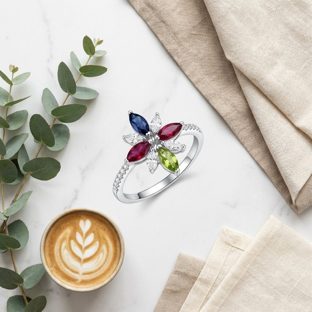 Personalized Marquise Birthstone Family Ring for Mom