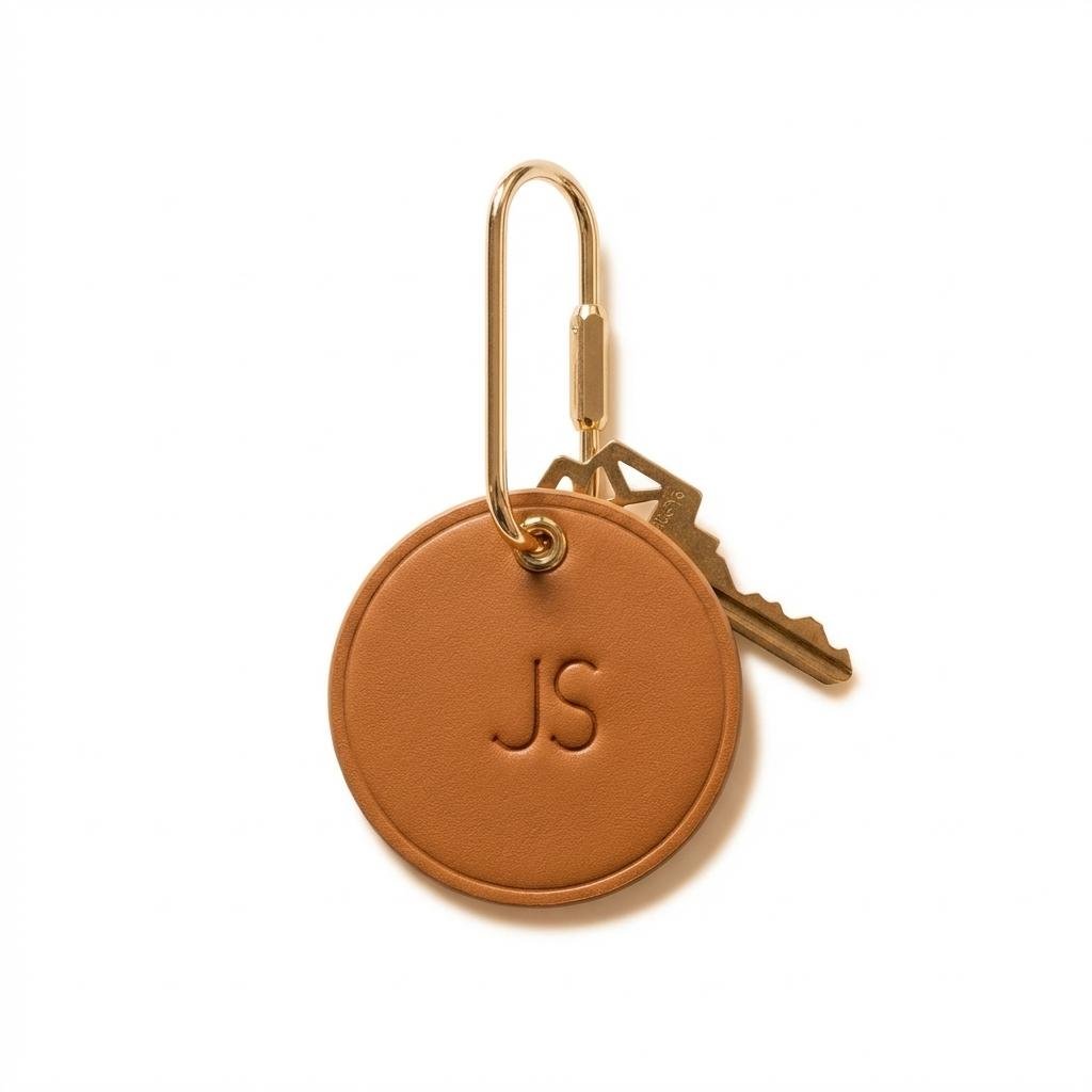 Personalized Nappa Leather Circle Keychain Monogram Tag
