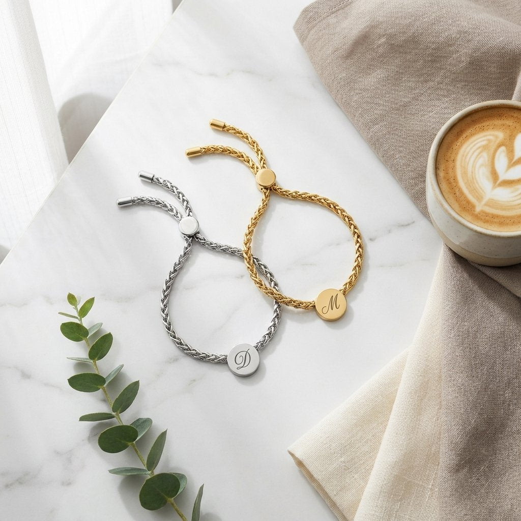 Personalized Couples Initial Bracelet Set - Matching Jewelry