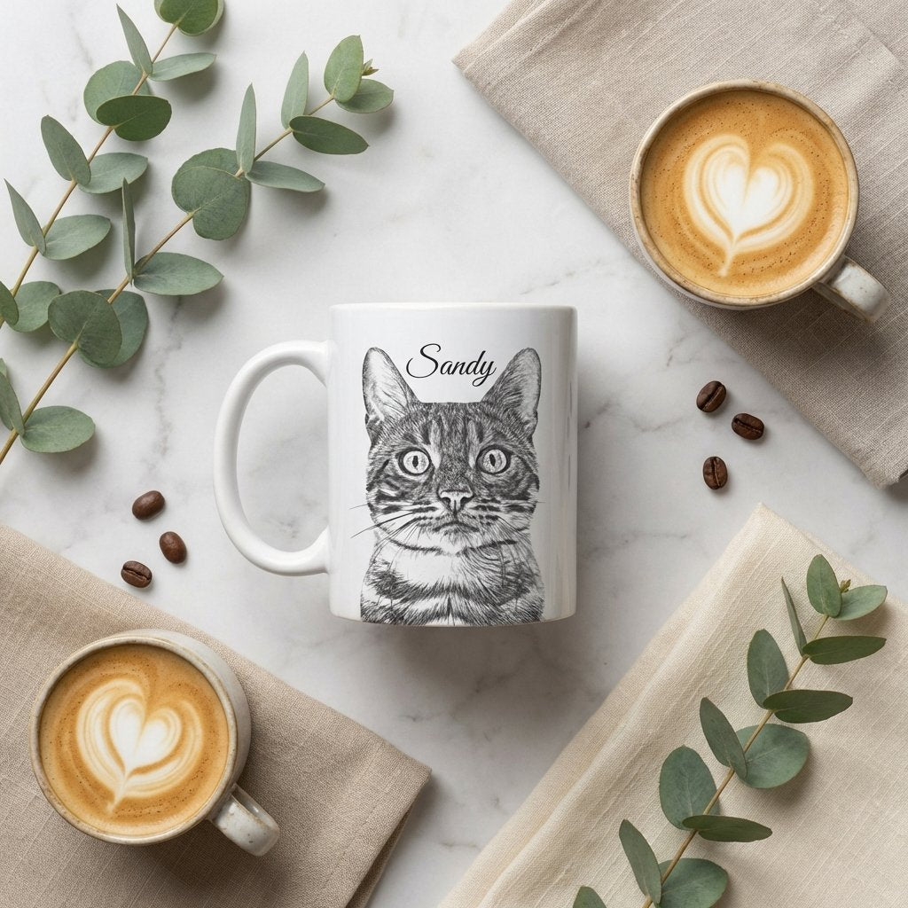 Custom Pet Portrait Mug | Personalized Dog & Cat Sketch Gift