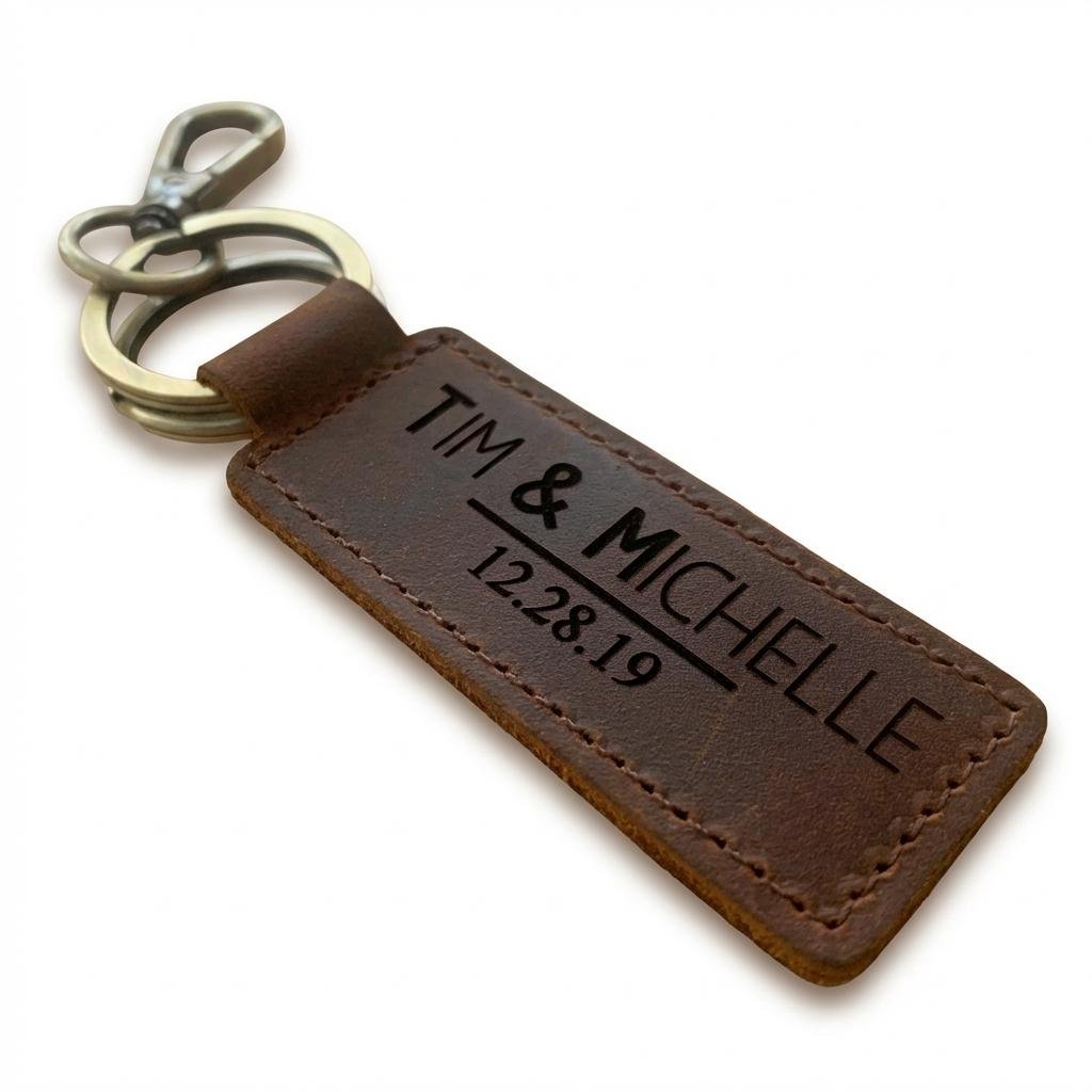 Personalized Leather Anniversary Keychain for Him & Her