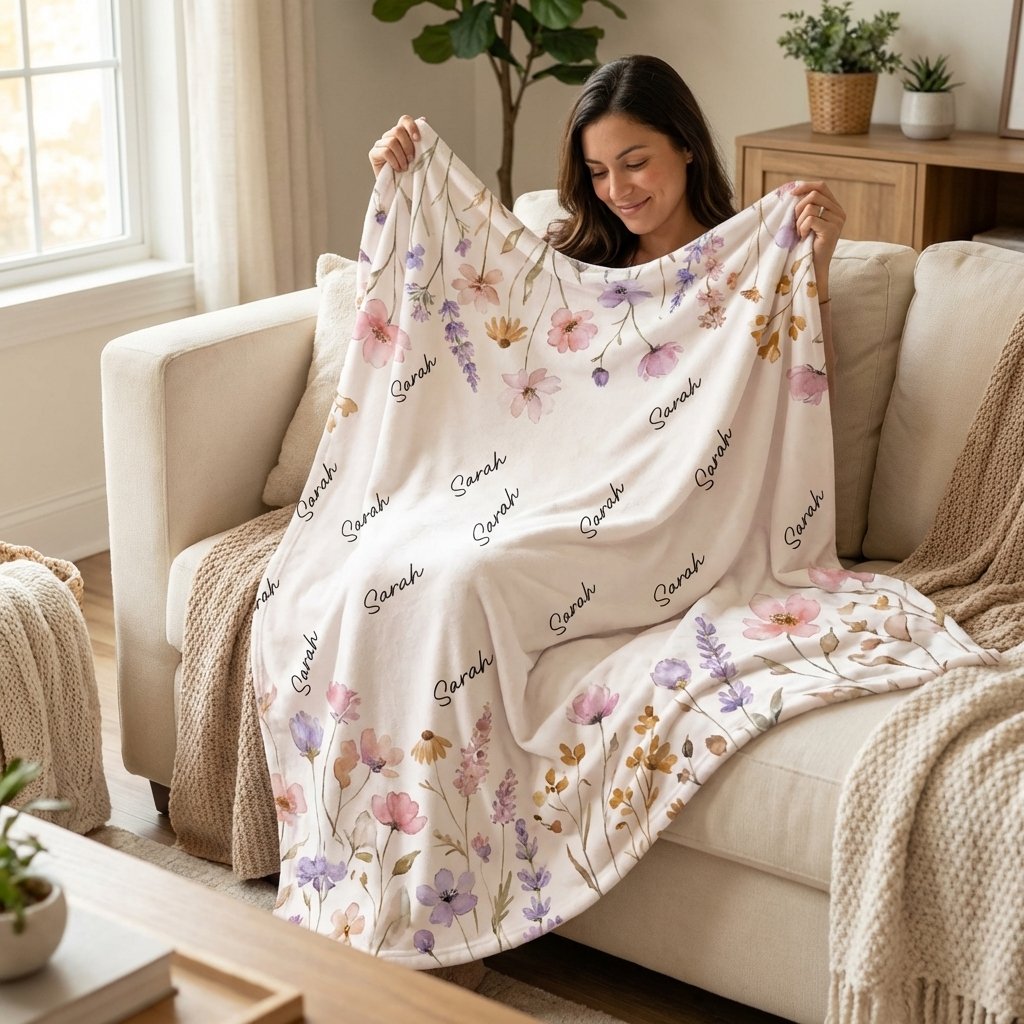 Soft Personalized Wildflower Baby Blanket