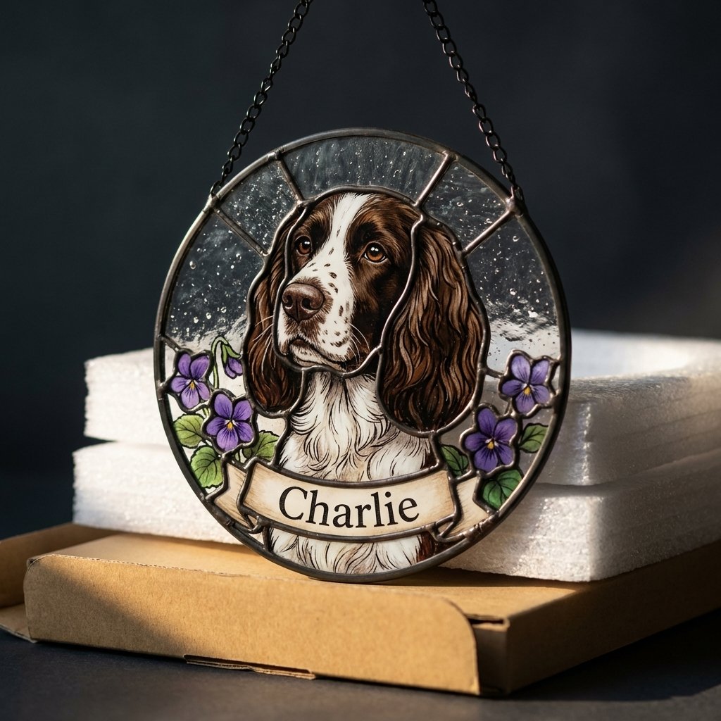 Custom Stained Glass Pet Portrait Suncatcher Memorial Gift