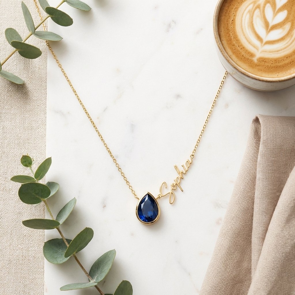Personalized Side Name Necklace with Birthstone