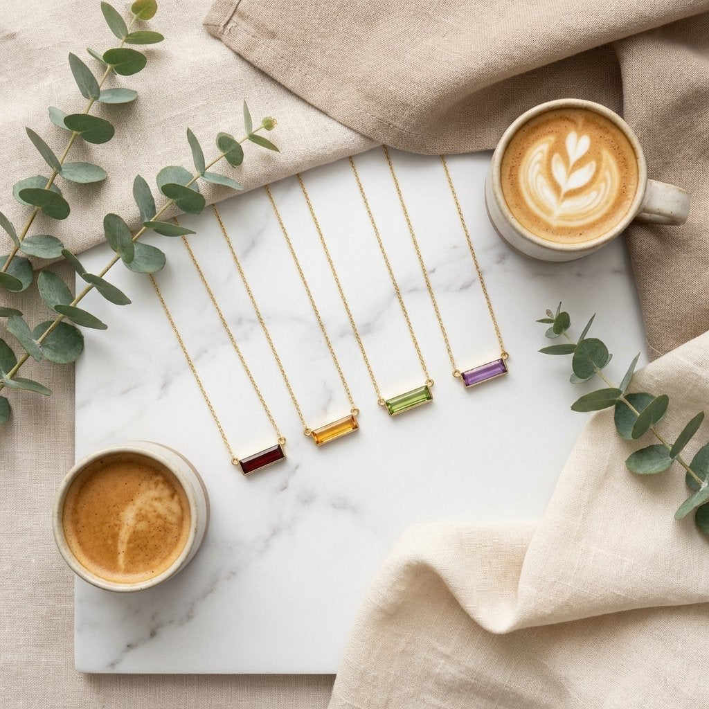 Custom Birthstone Baguette Necklace with Secret Engraving