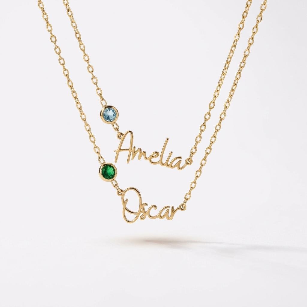 Personalized Name Necklace with Birthstone - Sterling Silver