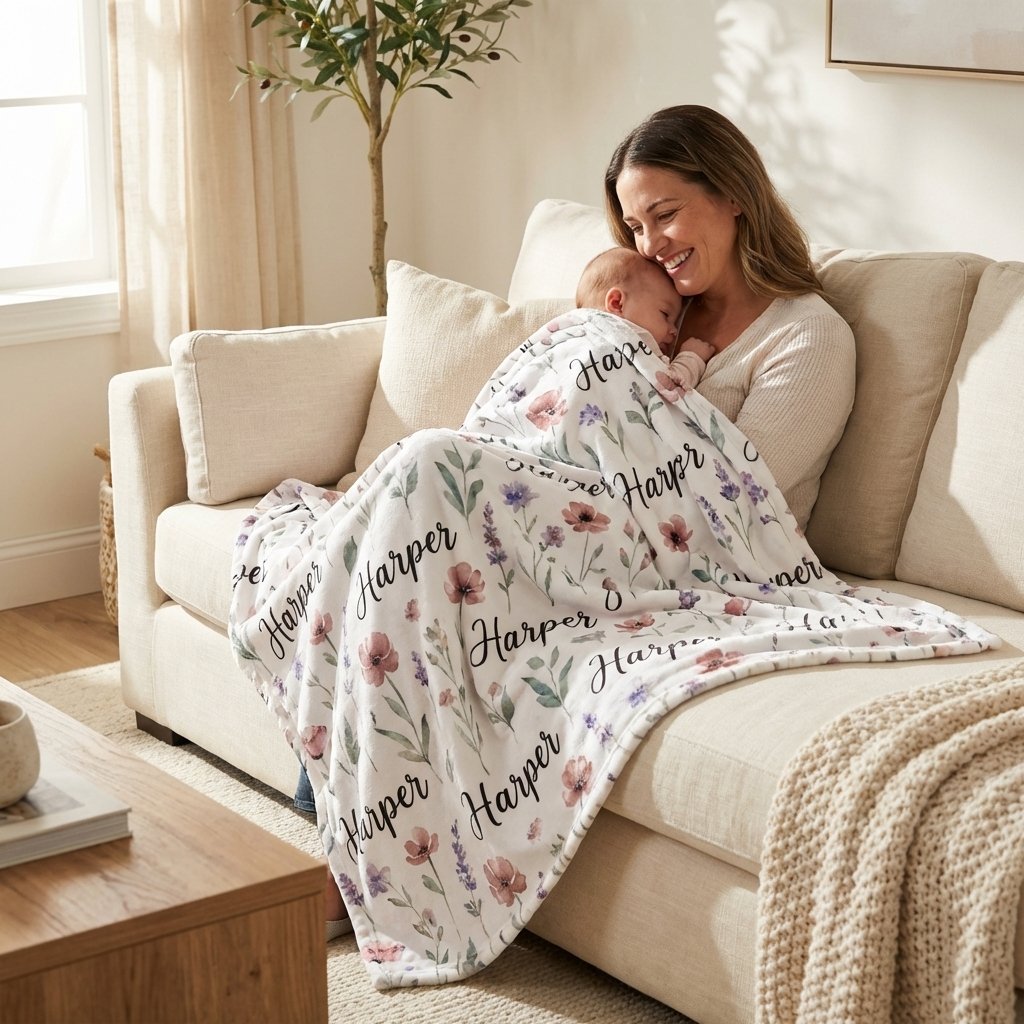 Personalized Wildflower Baby Name Blanket | Custom Floral Gift