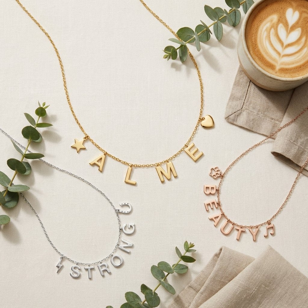 Sideways Initial Necklace - Personalized Gold Letter Jewelry