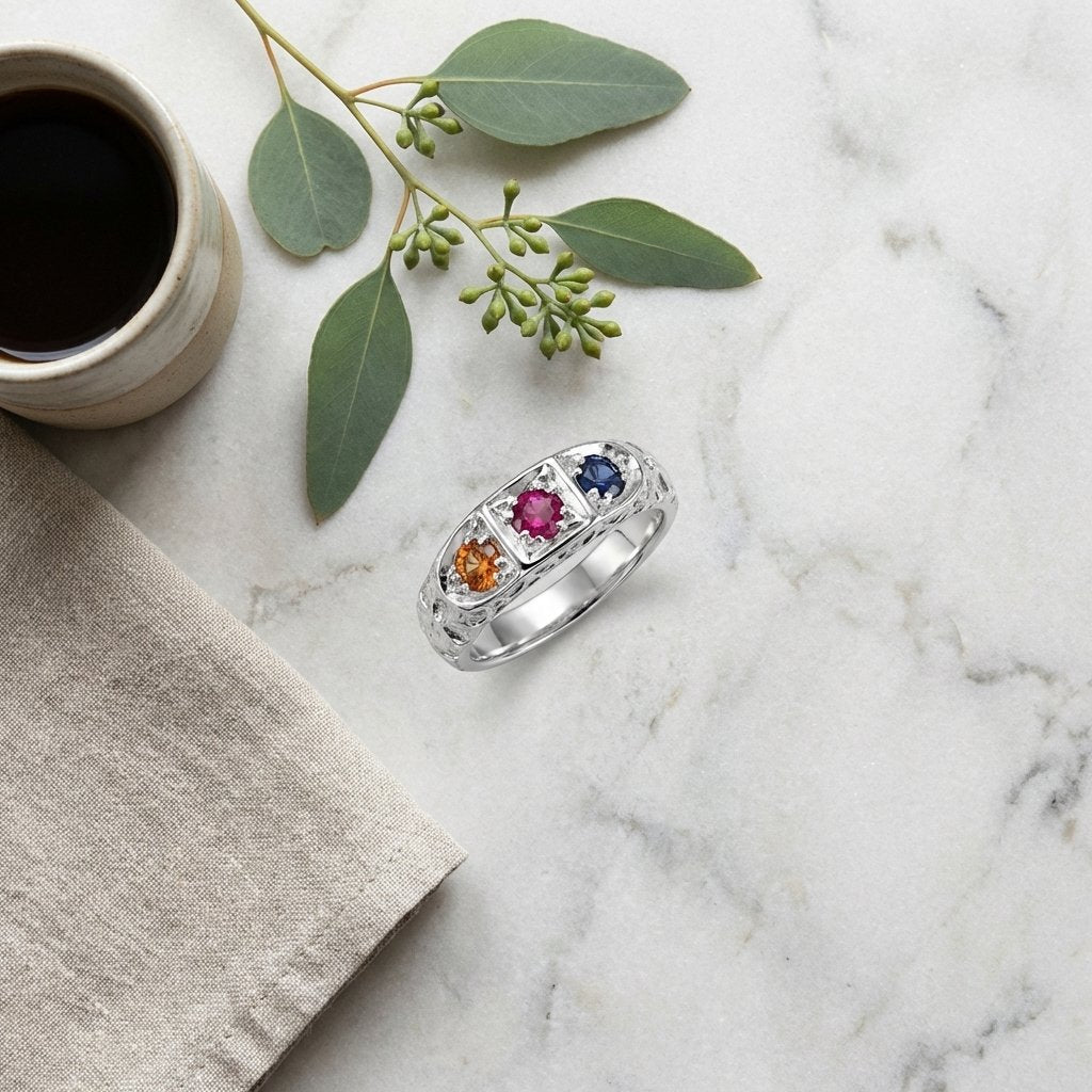 Personalized Sterling Silver 3-Birthstone Mothers Ring
