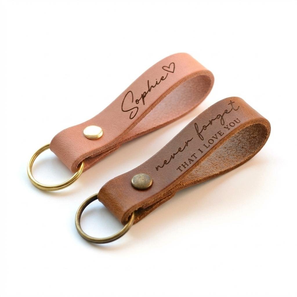 Personalized Matching Leather Keyring Set for Couples