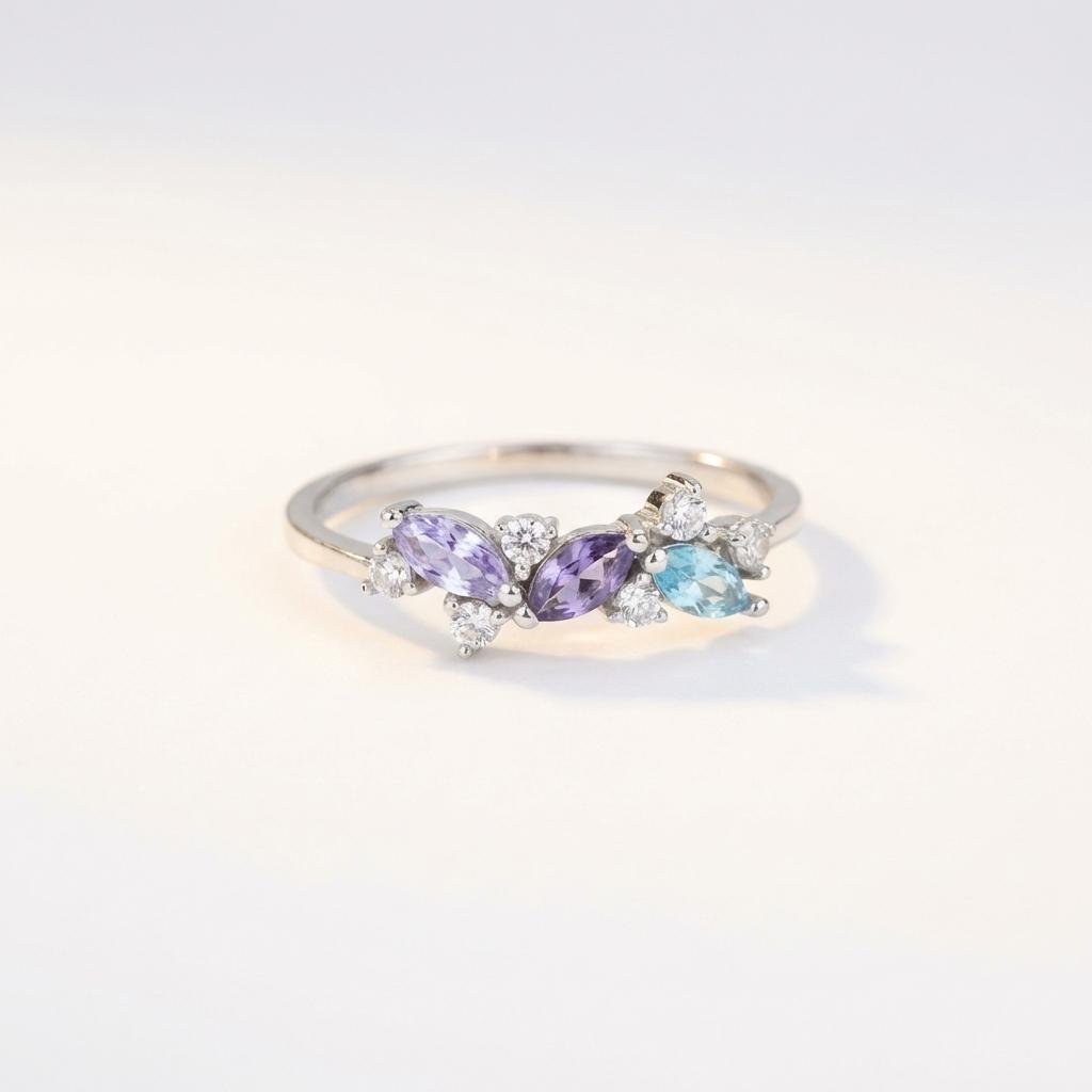 Personalized Marquise Birthstone Family Ring for Mom