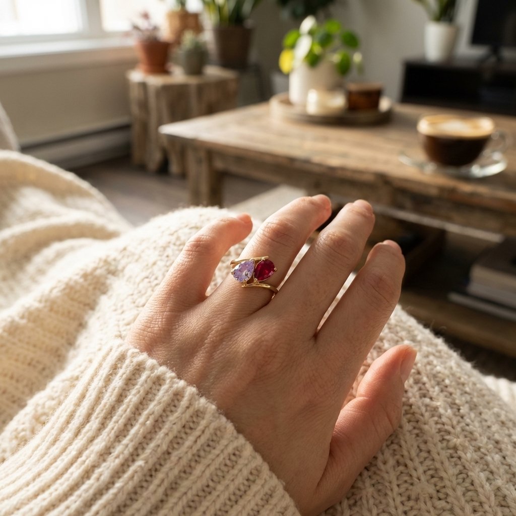 Personalized Two Birthstone Ring - Custom Pear Cut Jewelry