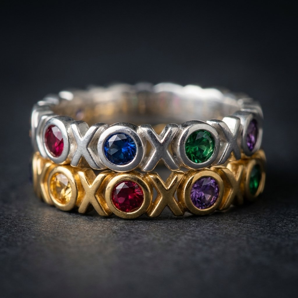 Personalized Birthstone XOXO Ring for Mom in Sterling Silver