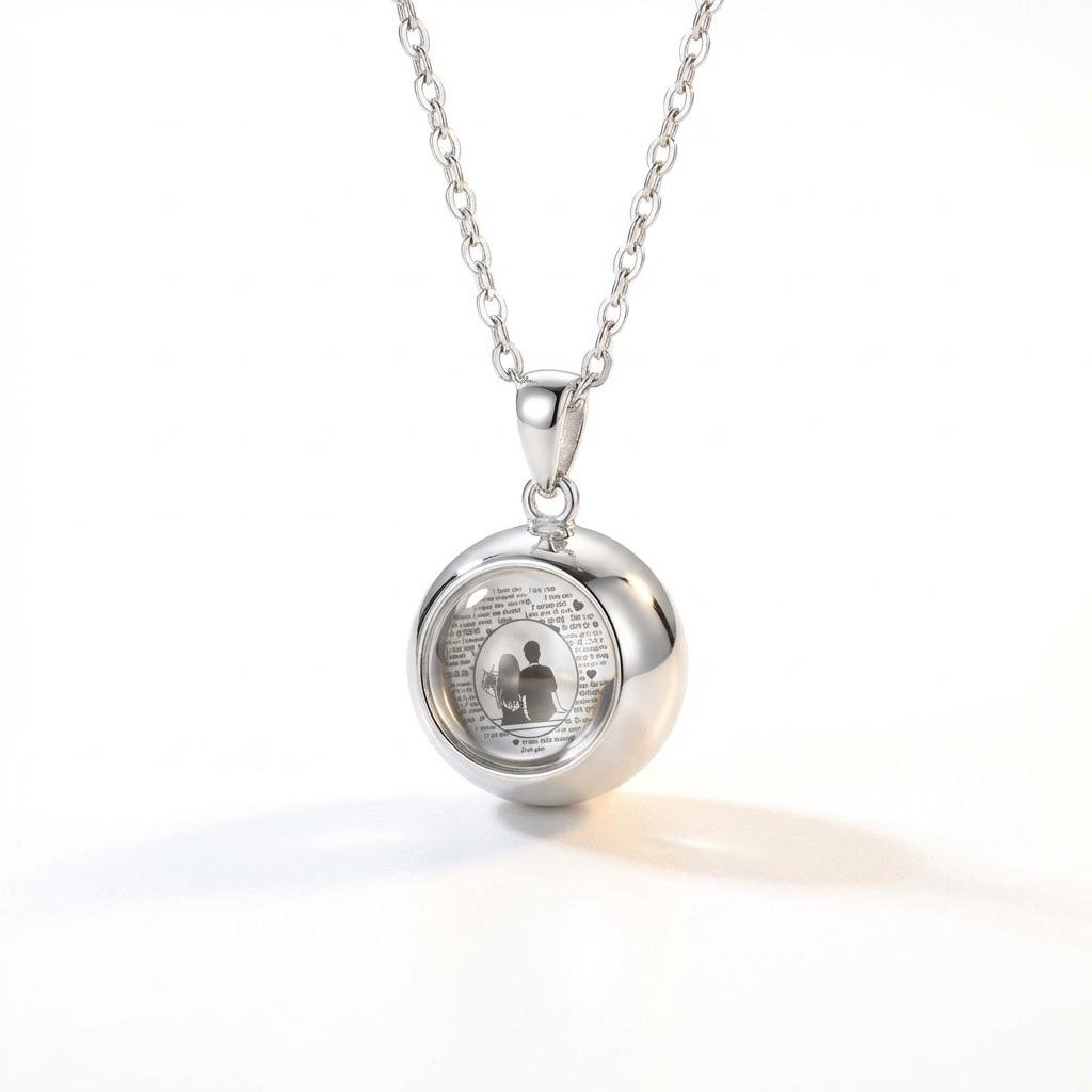 Custom Photo Projection Necklace - Sterling Silver Bubble