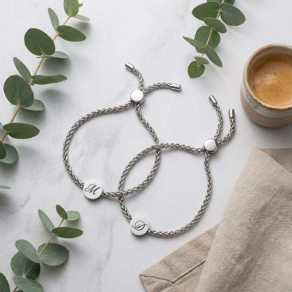 Personalized Couple's Engraved Matching Bracelet Set
