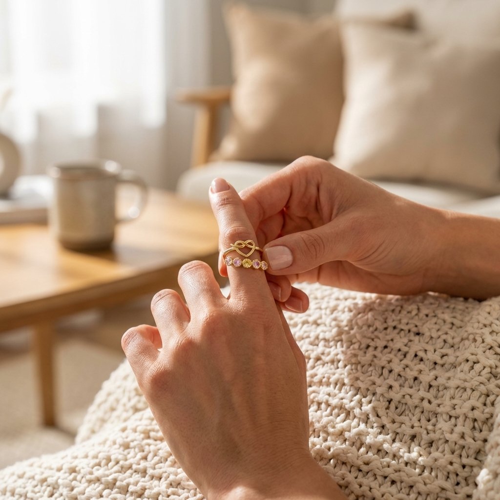 Personalized Multi-Birthstone Heart Ring - Adjustable Silver