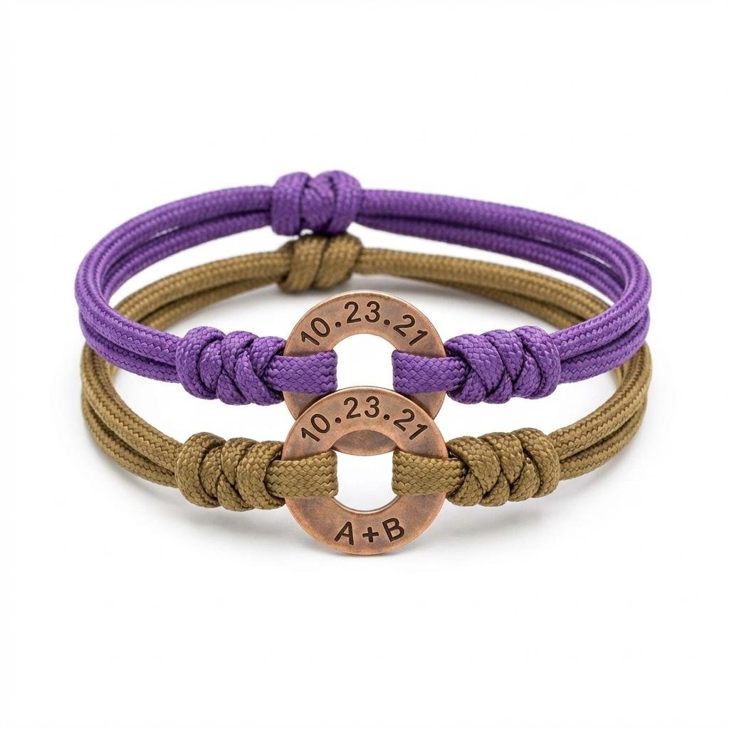 Personalized Hand-Stamped Date Couples Bracelet Set