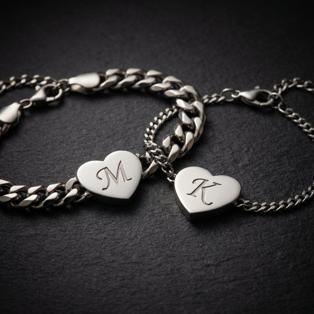Personalized Initial Heart Matching Couple Bracelets Set