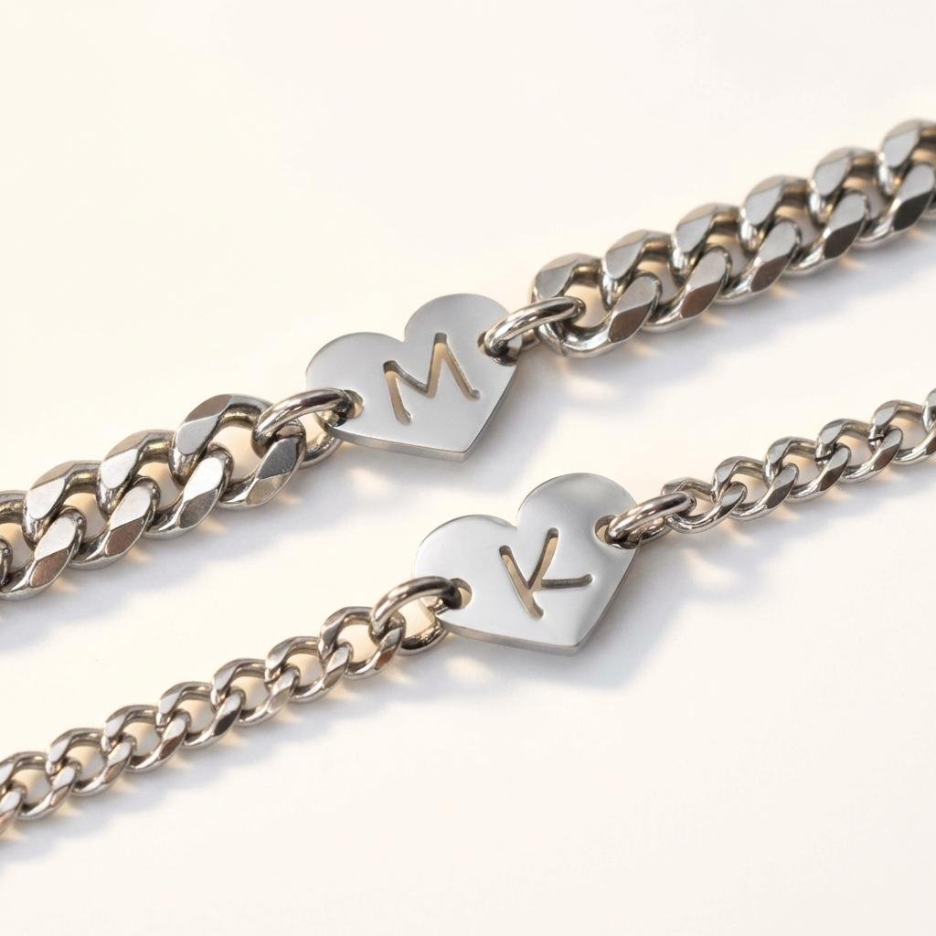 Personalized Initial Heart Matching Couple Bracelets Set