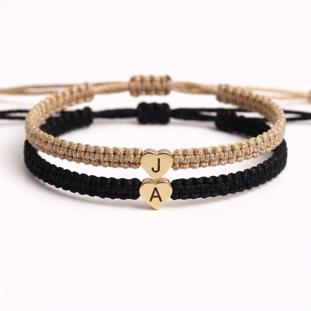 Personalized Initial Heart Matching Bracelets for Couples