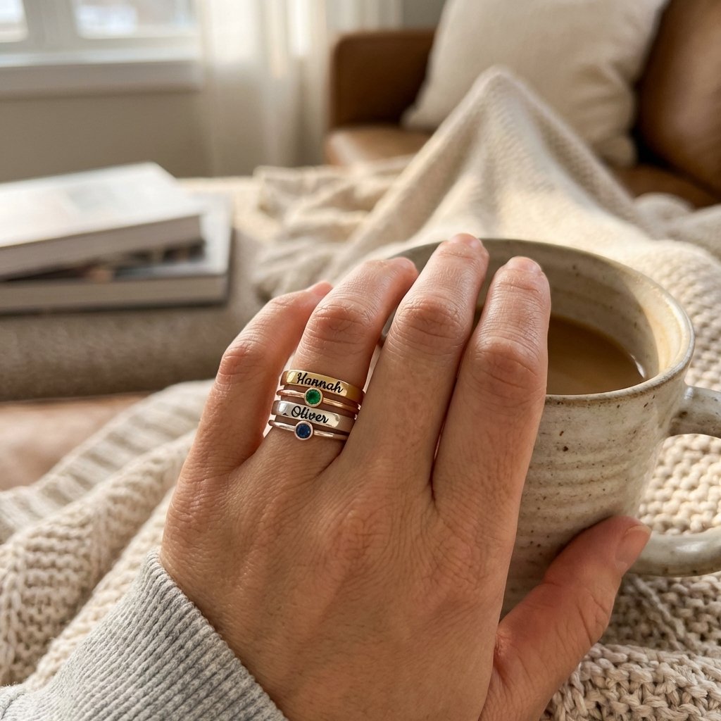 Personalized Birthstone Name Ring Set | The Hannah