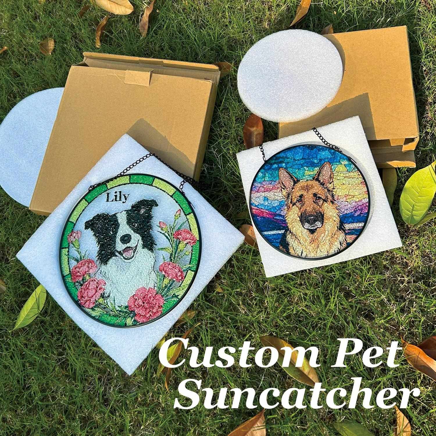 Custom Stained Glass Pet Portrait Suncatcher Memorial Gift