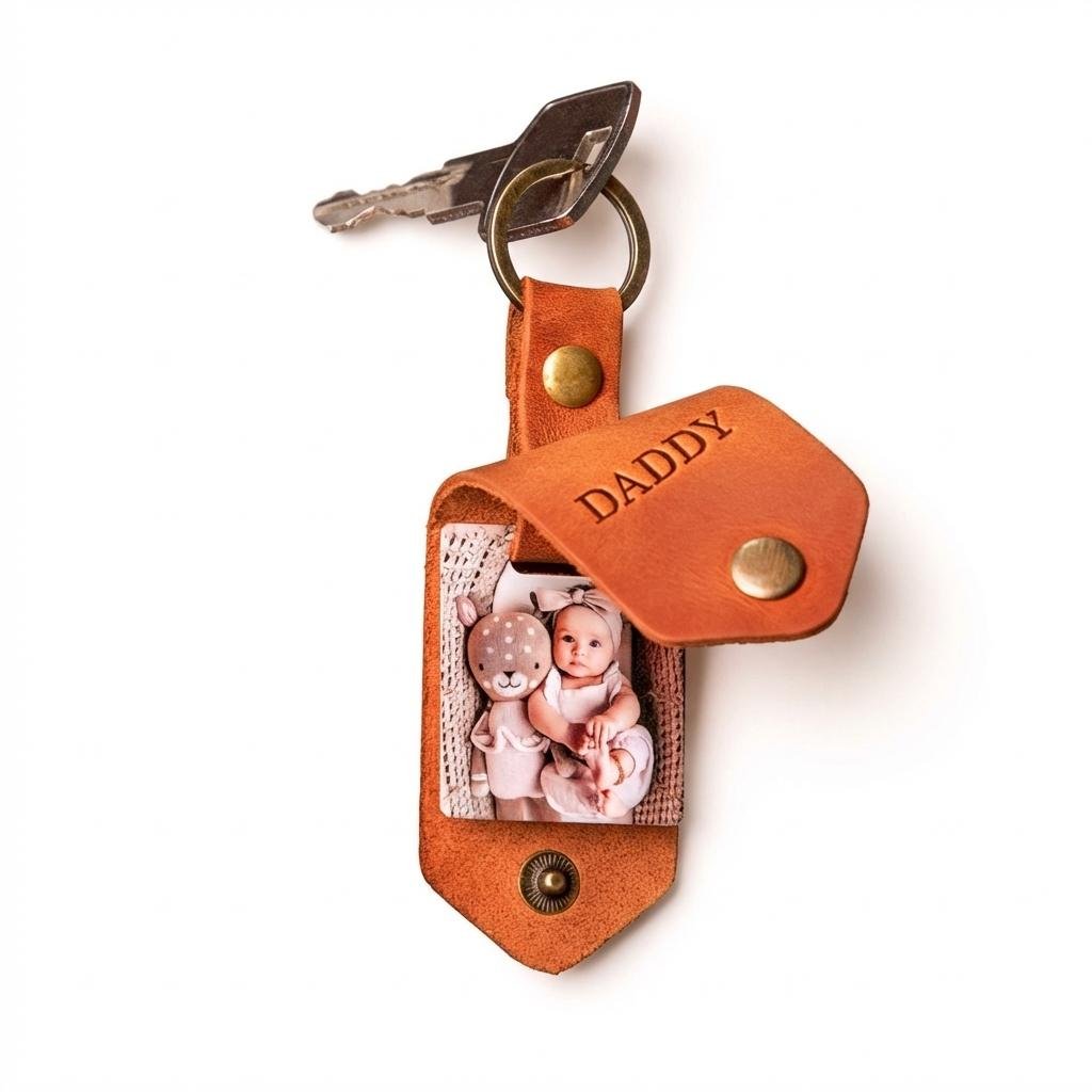 Personalized Leather Photo Keychain - 3rd Anniversary Gift