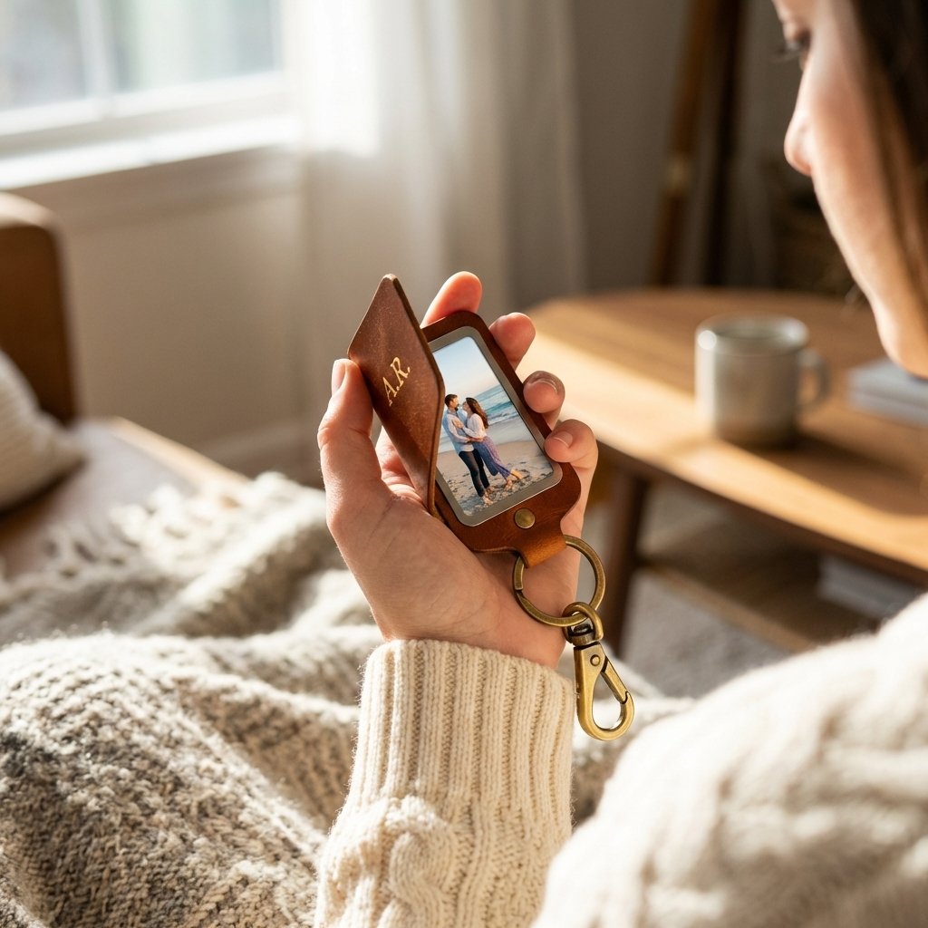 Artisan Leather Photo Keychain | Personalized Anniversary Gift