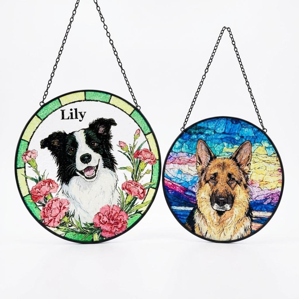 Custom Pet Portrait Stained Glass Suncatcher & Ornament
