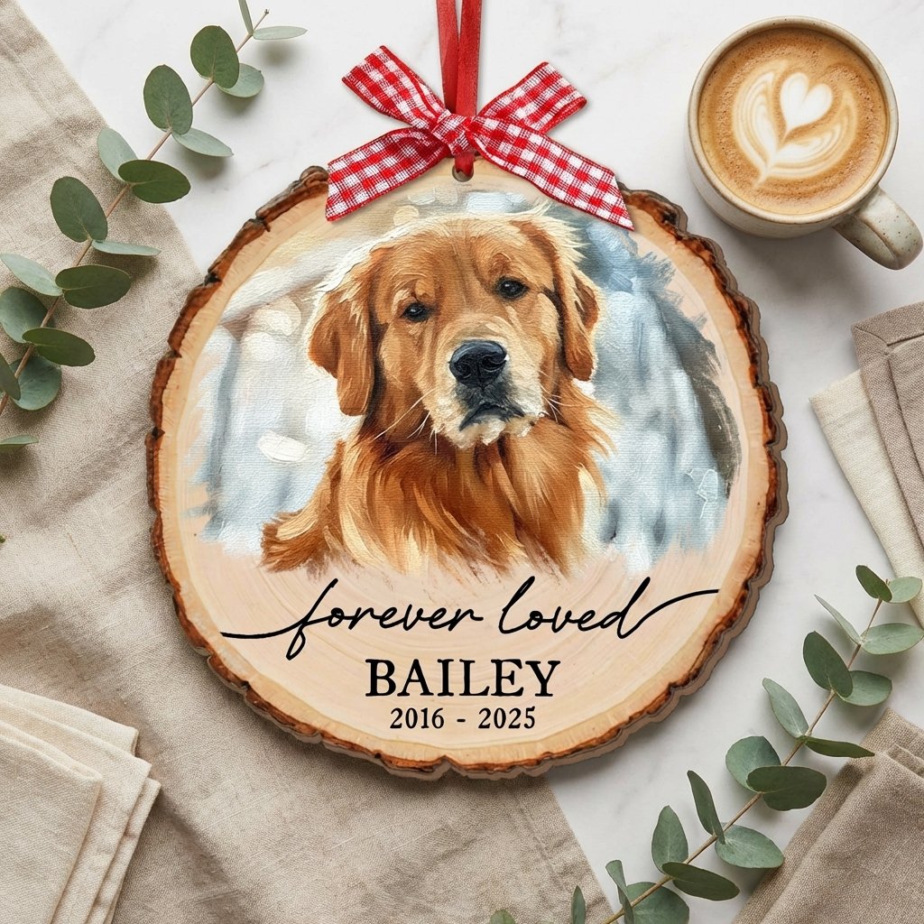Custom Pet Memorial Photo Wood Ornament | Dog Portrait Gift