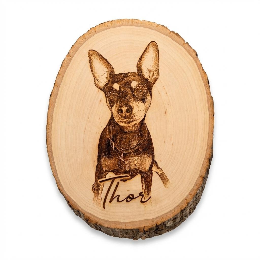 Personalized Photo Engraved Live Edge Wood Slab Memorial