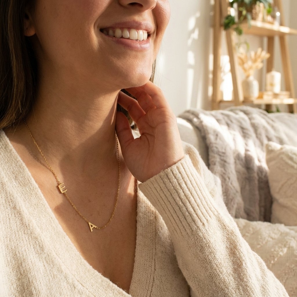 Personalized 14K Solid Gold Sideways Initial Necklace