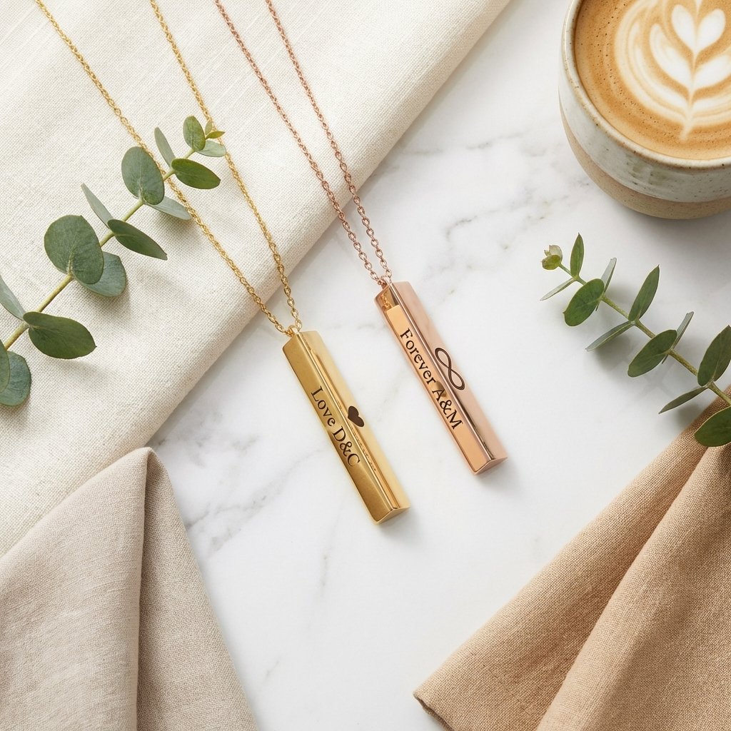 Elegant Personalized 4-Sided Vertical Bar Necklace
