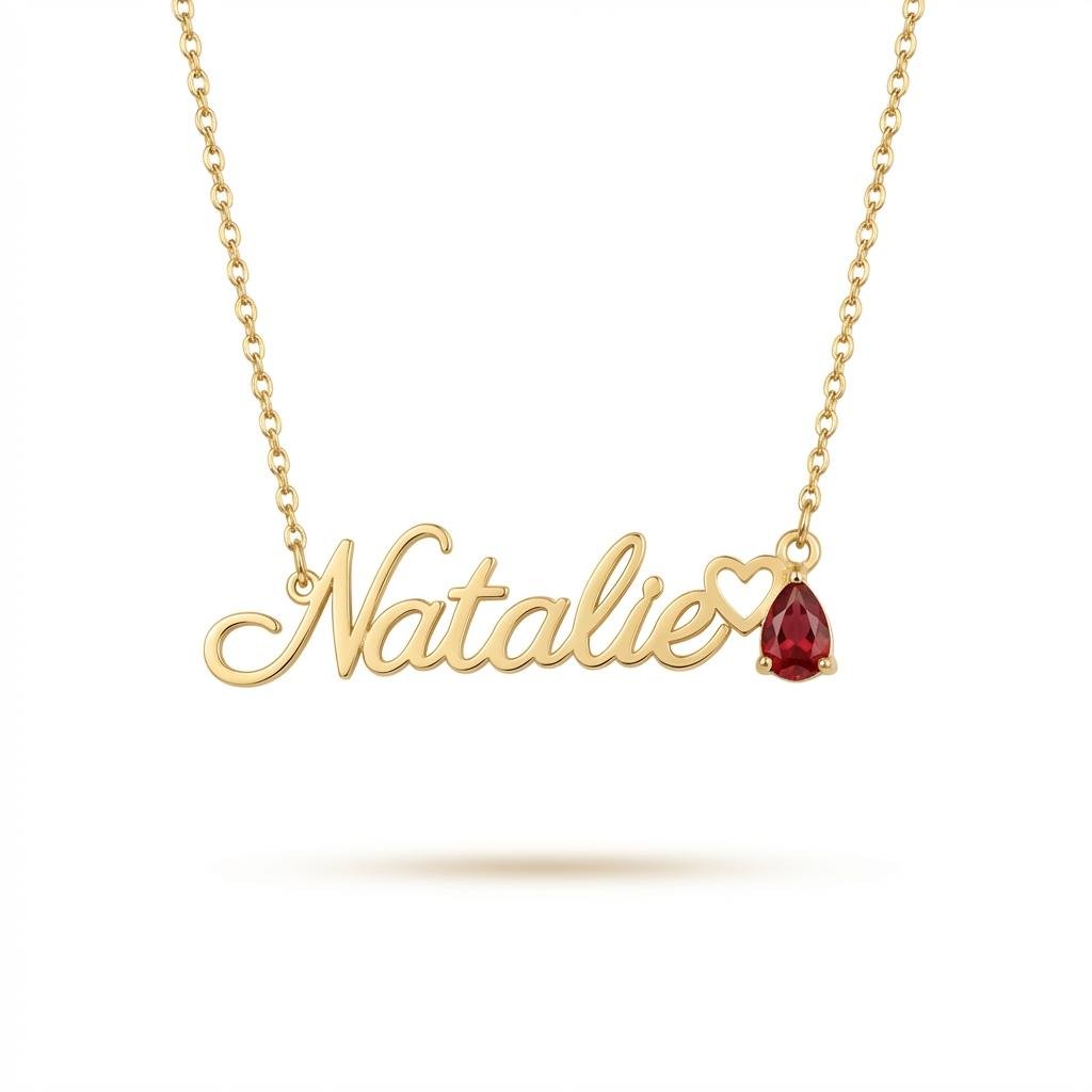 Personalized 14k Gold Birthstone Name Necklace - Custom Gift