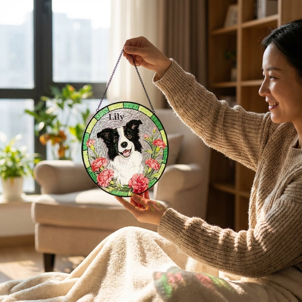 Custom Pet Portrait Stained Glass Suncatcher & Ornament