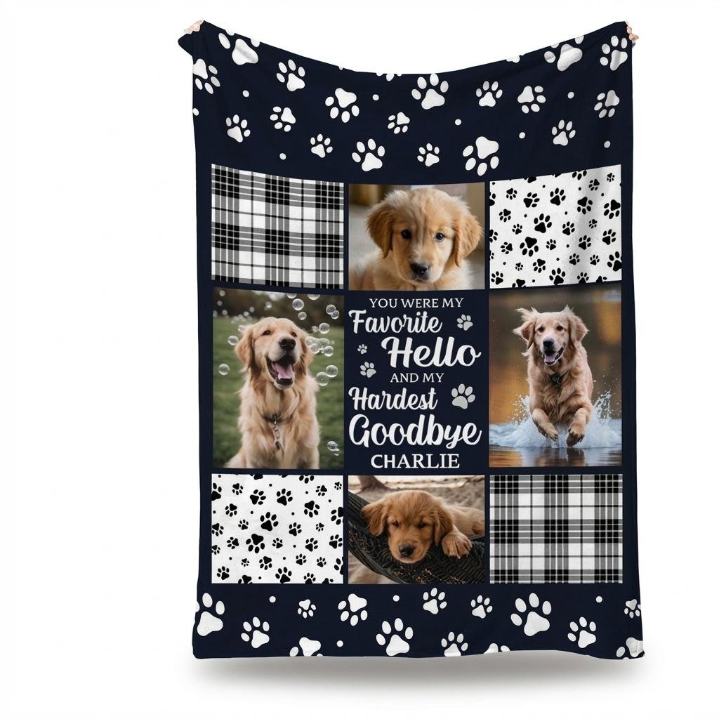 Personalized Pet Memorial Photo Blanket - Custom Dog Loss Gift
