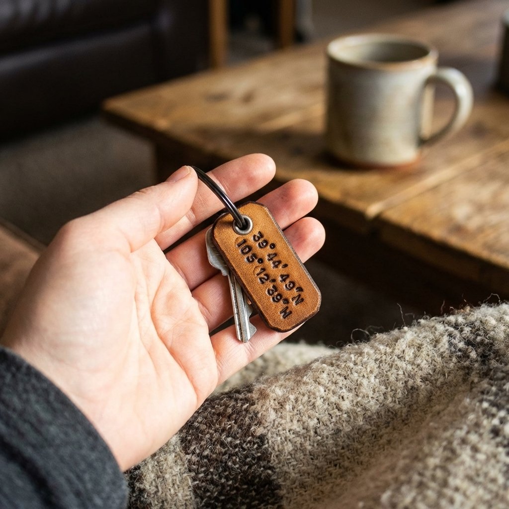 Personalized Leather Coordinate Keychain - Custom GPS Gift