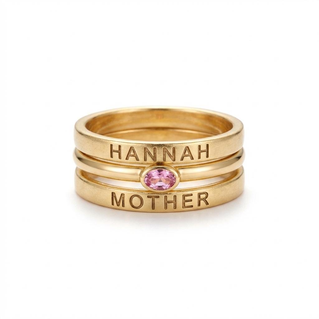 Personalized Birthstone Name Ring Set | The Hannah