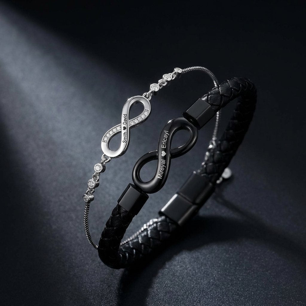 Custom Infinity Couple Bracelet Set - Engraved Love Gift