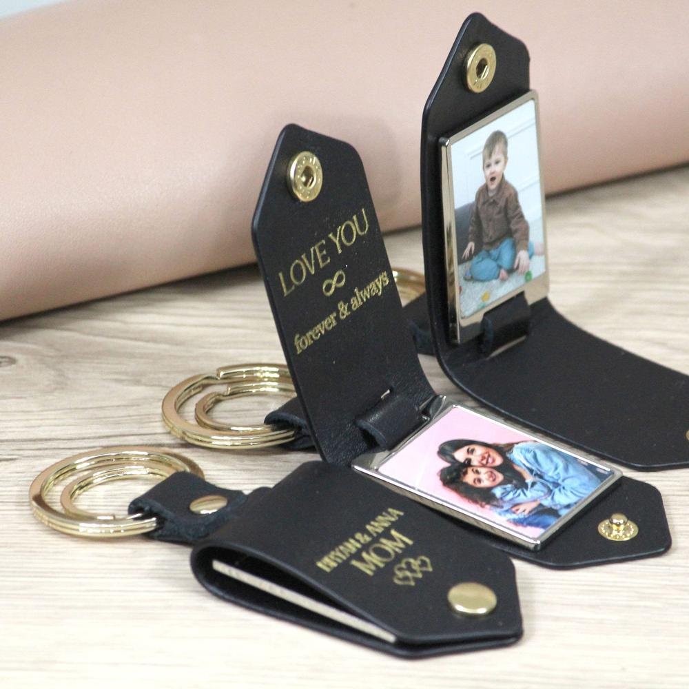 Artisan Personalized Leather Photo Keychain